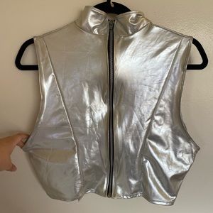 Fitted Silver Crop Top